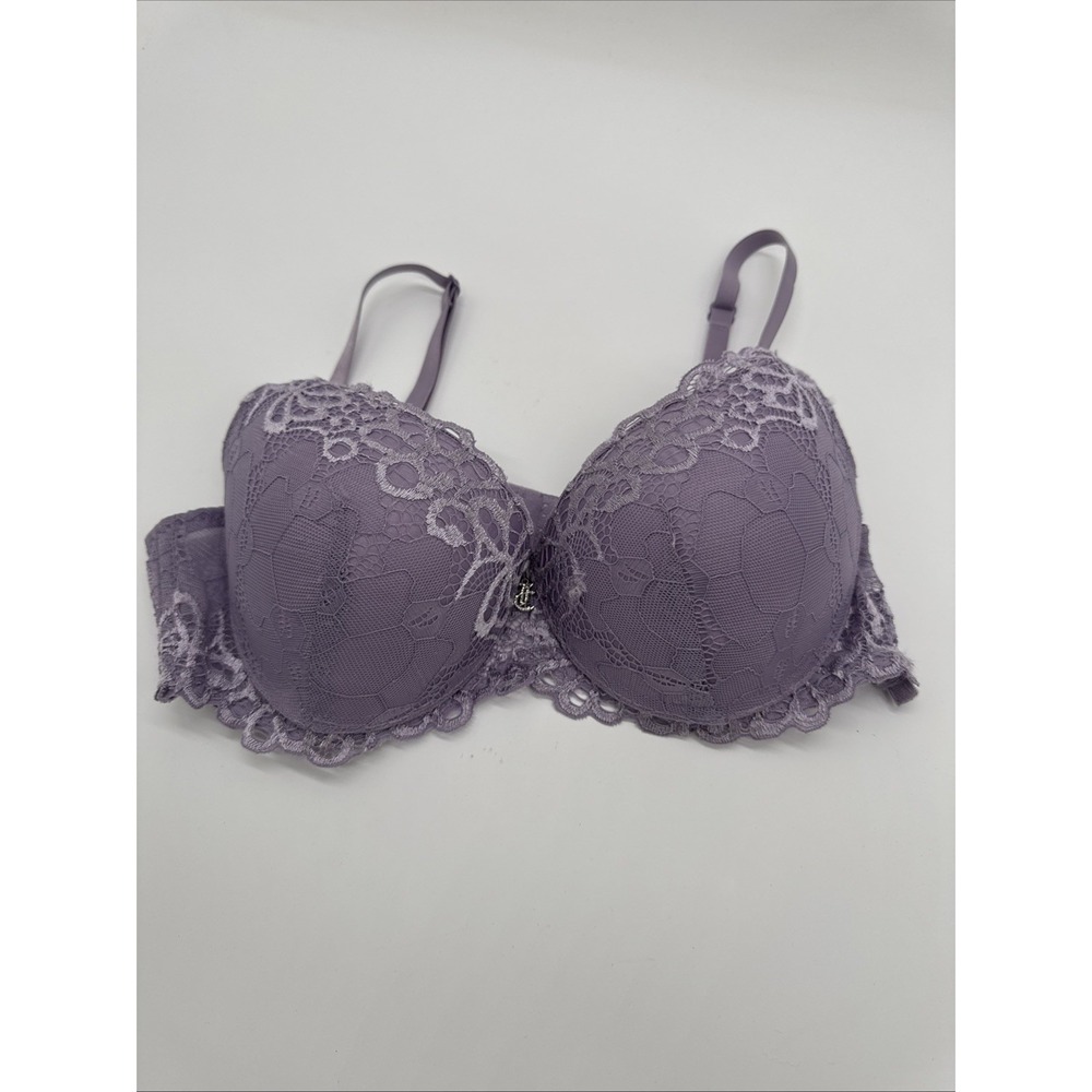 Juicy Couture 36C Underwired Push Up Padded Bra Lavender Bling Logo
